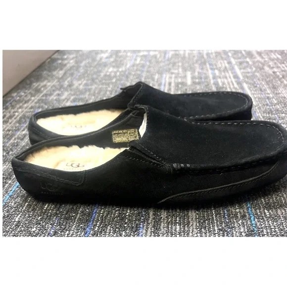 UGG Alamar Men Clog Slippers Size 11 Black Suede Shearling Sheepskin Slip On - Picture 5 of 11